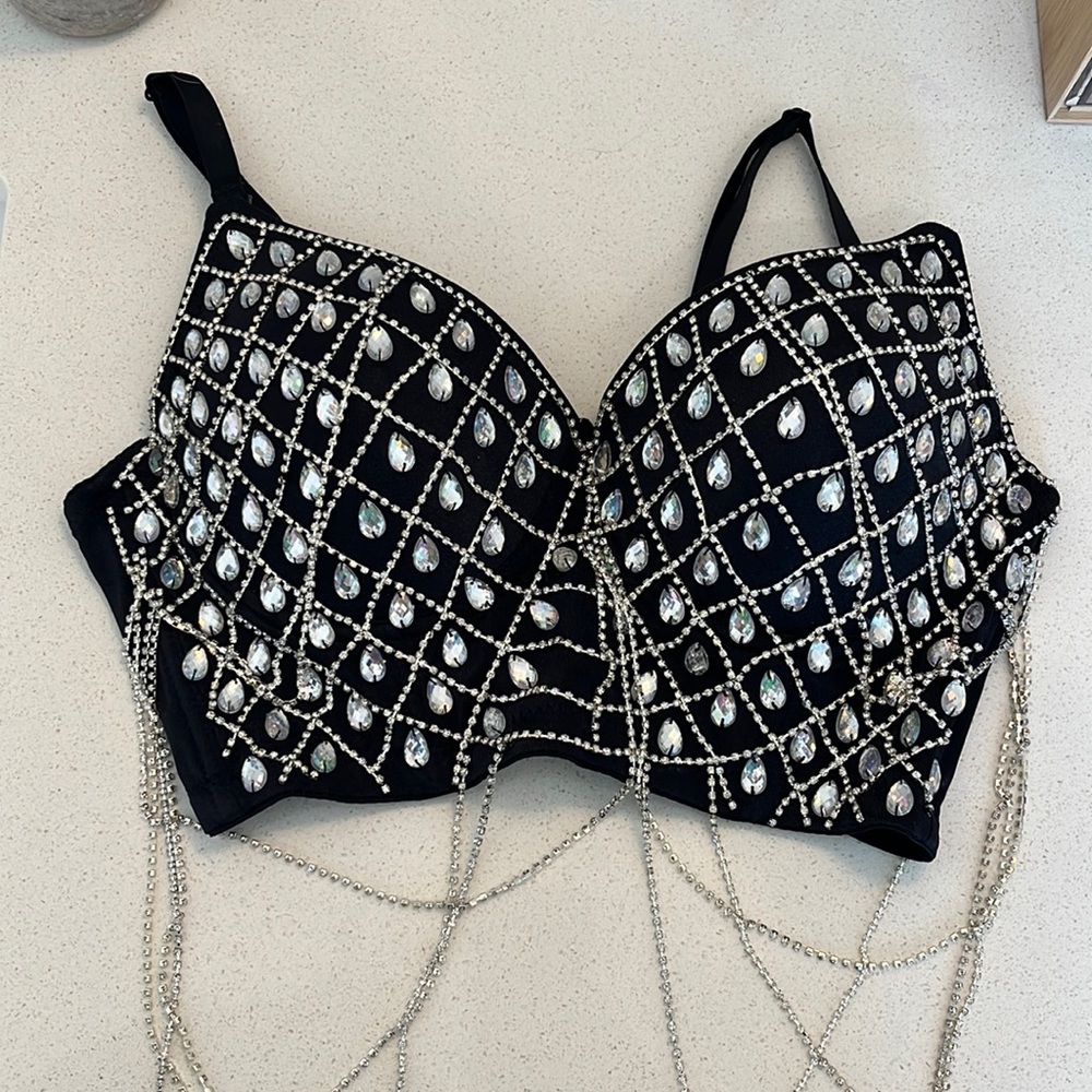 Brand new, never worn black bling bra top